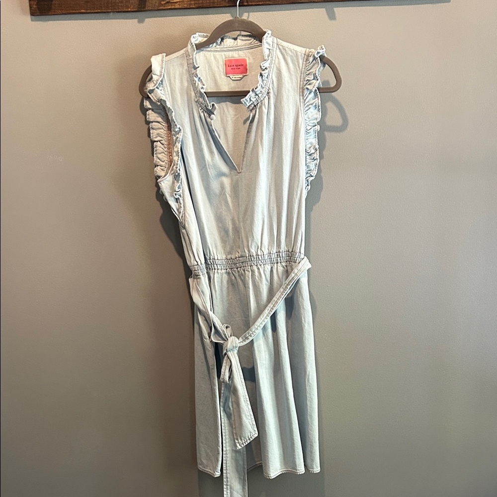 Kate Spade Soft Blue Denim Ruffle Sleeve Mini Dress